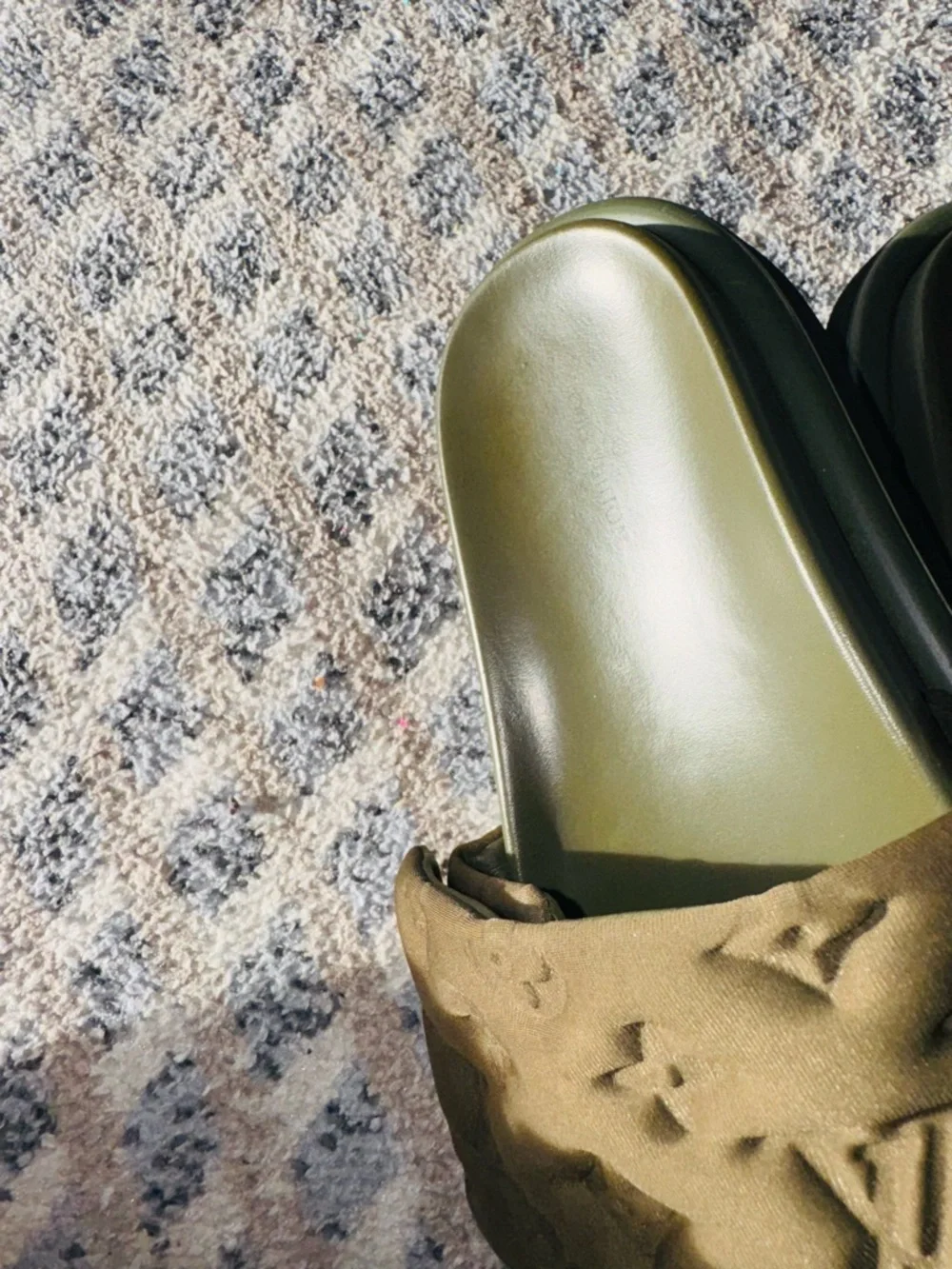 Louis Vuitton Olive and Brown Monogram Padded Slide Sandals